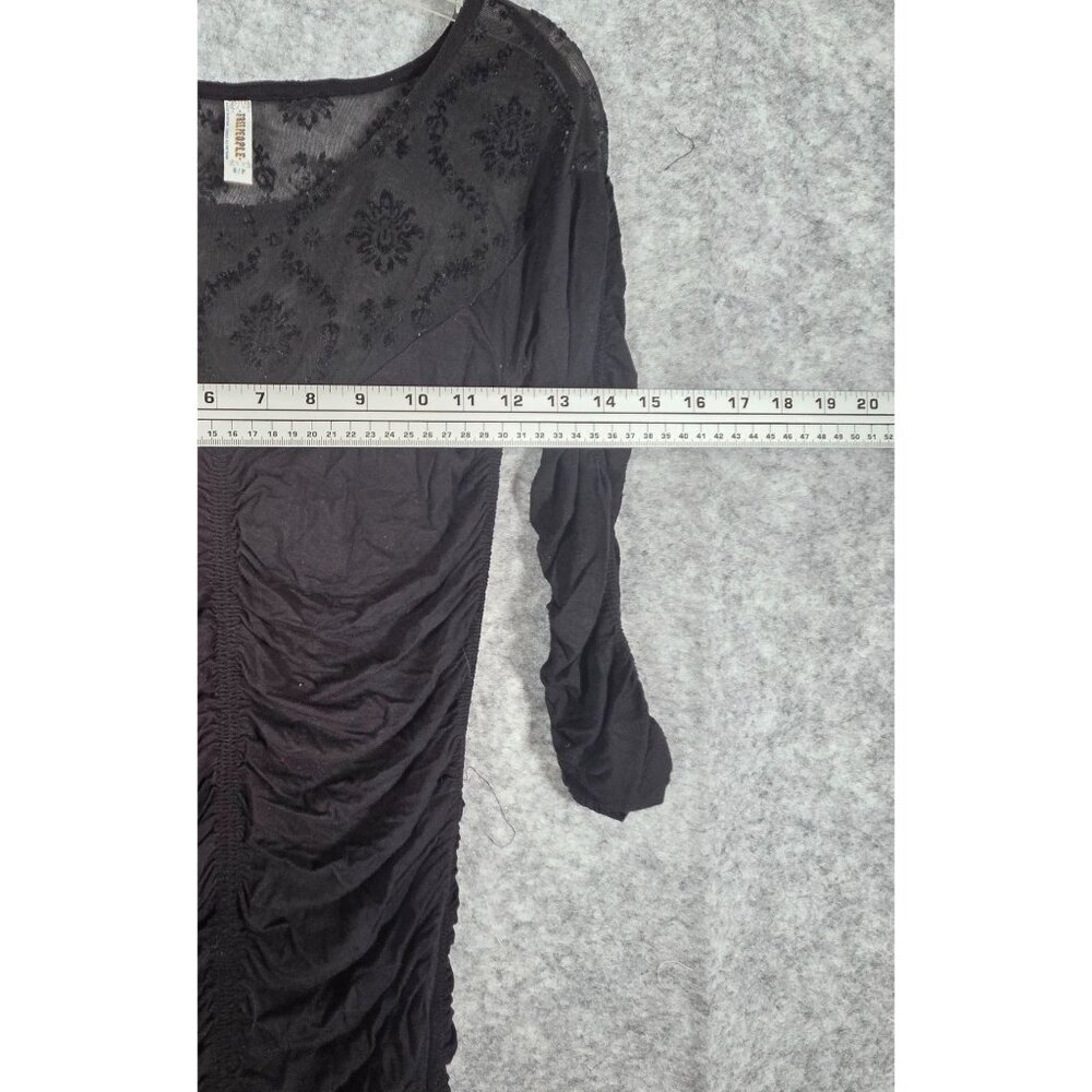 Free People Bodycon Dress Long Sleeve Mini  Rouching Mesh Detail Black Size S - Picture 3 of 8